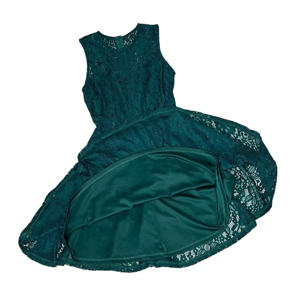 LULU'S Everleigh Forest Green Teal Lace Skater Mini Sleeveless Dress Size XS - Picture 8 of 16